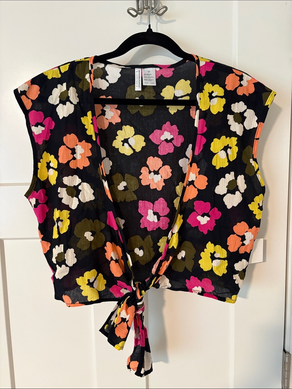Floral Tie-Front Crop Top - Black Multi